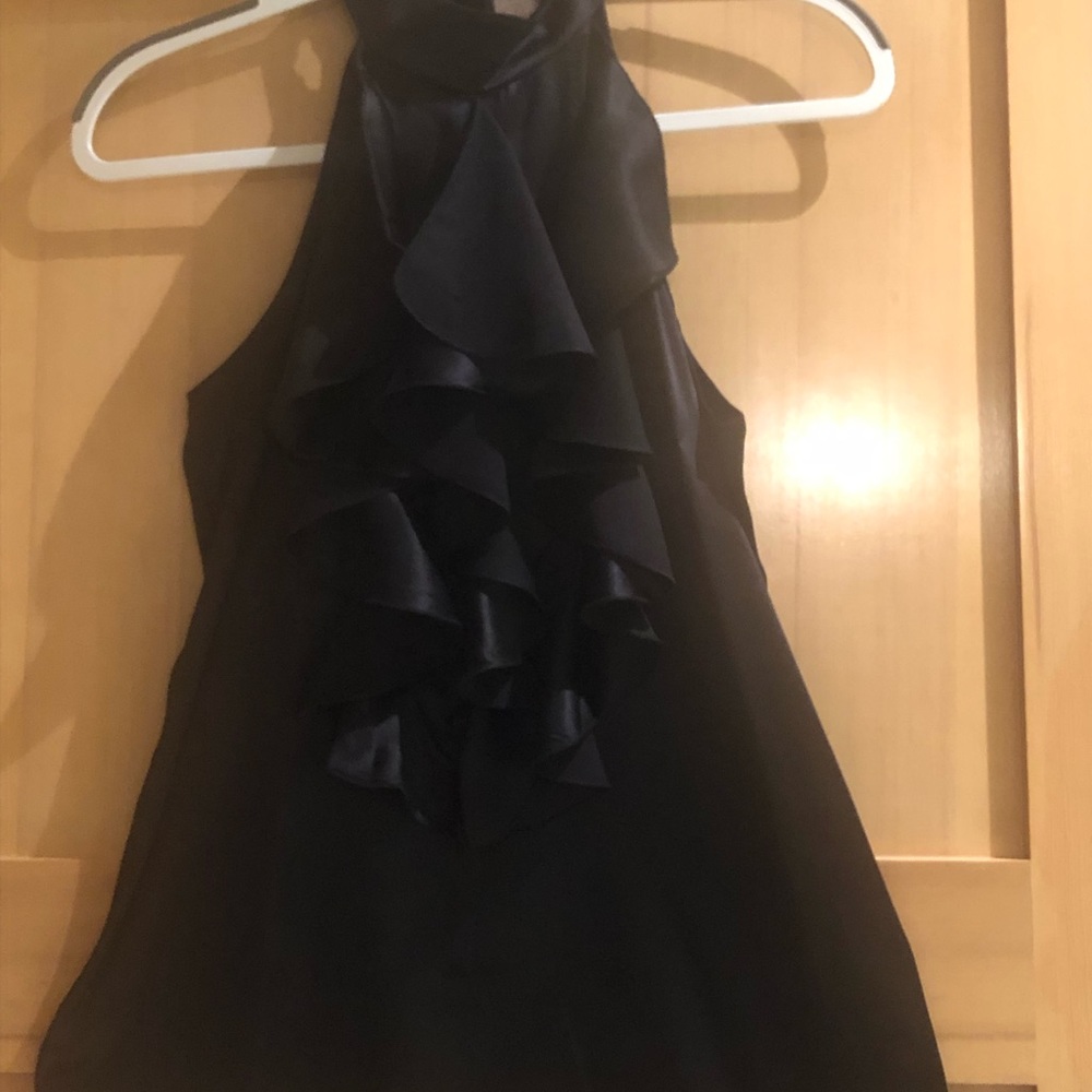 Black satin halter ruffled blouse